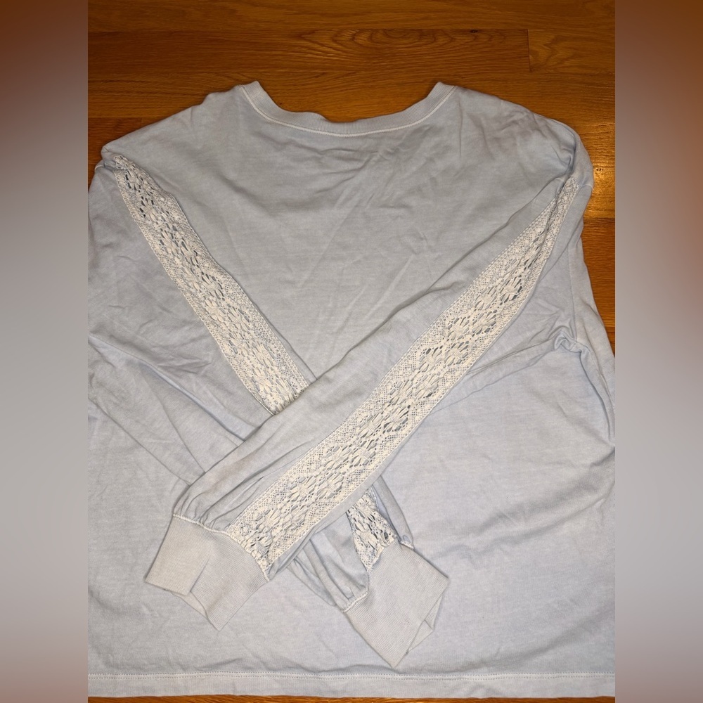 Hollister Lace Sleeve Long Sleeve Top Light Blue Coquette Soft Girl Size M - Picture 2 of 8